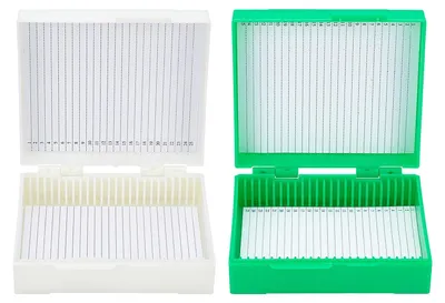 Mikroskop-Objektträgerbox, 2 Stück, 25 Plätze, 94x91x32 mm