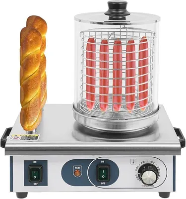 Produktbild von ? 550W Hot Dog Maker, 6L Bockwurstwärmer mit 2 Heizspießen, Edelstahl Würstchenwärmer Brotchenwärmer, Gewerblicher Hot Dog Maschine 50-300?, Profi Würstchenkocher Glaszylinder & Edelstahlkäfig