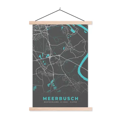 Produktbild von MuchoWow® Textilposter Blau - Deutschland - Karte - Stadtplan - Meerbusch 60x90 cm mit holzfarbenen Rahmen - Textil