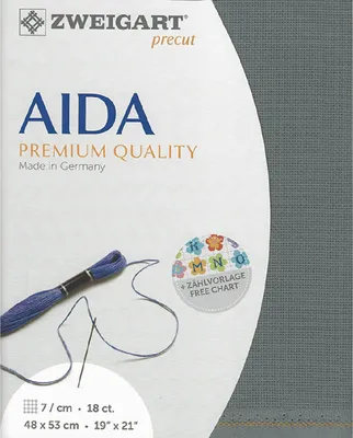 Zdjęcie produktu dla Tkanina AIDA Zweigart, wstępnie wycięta, 18 oczek na cal, kolor 7107 (antracyt), rozmiar 48x53 cm, idealna do haftu krzyżykowego