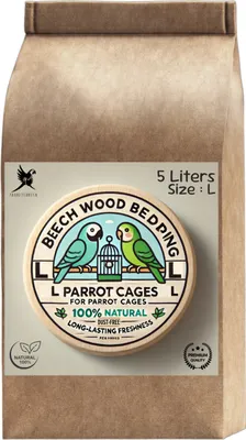 Immagine prodotto di Substrato in legno di faggio per gabbie di pappagalli, misura L - 5L, naturale e igienico Trucioli di legno di faggio per pappagalli - Substrato naturale e igienico, 5L, misura L
