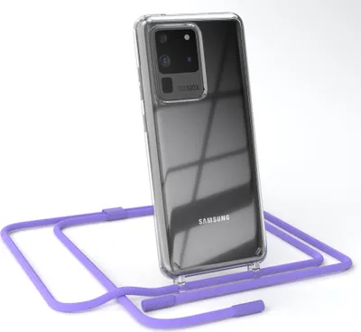 Produktbild von EAZY CASE Handykette für Samsung Galaxy S20 Ultra / S20 Ultra 5G, Clear Case aus Silikon, mit Umhängeband, abnehmbare Endstücke, Handyband in Violett