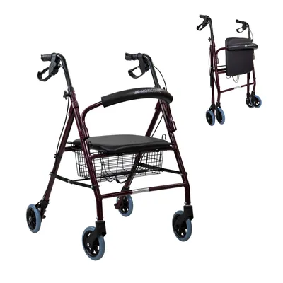 Produktbild von Mobiclinic Rollator Escorial Rollator faltbar und leicht Feststellbare Handbremsen Gehhilfe Aluminium, Abnehmbarer Korb Bordeaux