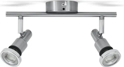 Image de Plafonnier LED 2 spots orientables IP44, métal nickel mat chromé, GU10 5W incluses, 400lm 3000K blanc chaud, pour salle de bain et pièces à vivre