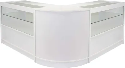 Produktbild von monster-shop Kassentheken Set, 3-teilig (Modelle B1200, C1200, A1200), konfigurierbare L-Form, modern & stilvoll, mit Vitrine, Brilliant-Weiß, CM60