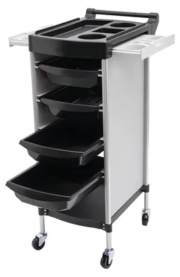Zdjęcie produktu dla Wózek fryzjerski – wózek salonowy – 6 szuflad – nośność 50 kg – z kółkami – metalowa rama – wymaga montażu – do salonów fryzjerskich i kosmetycznych – biały
