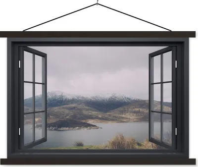 Produktbild von MuchoWow® Textilposter Aussicht - Landschaft - Wasser 60x40 cm mit schwarzem Rahmen - Hölzernes