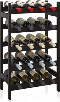 Image de Étagère à vin en bambou 20 bouteilles Étagères de stockage à 5 niveaux Noir