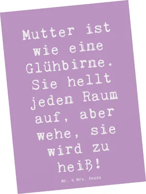 Produktbild von Mr. & Mrs. Panda Postkarte Spruch Mutter Glühbirne - Lavendeltraum - Geschenk, Ansichtskarten, Mutterliebe, helles Licht, humorvoll, Fotokarte, Dankeschön, Familie