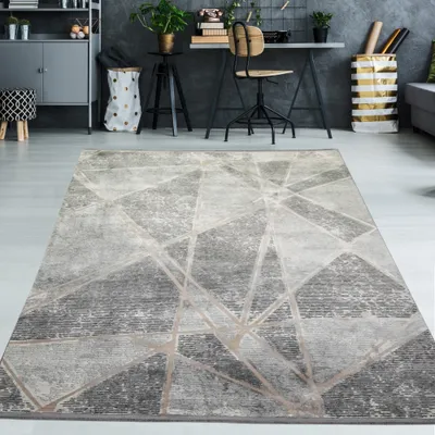 Image de Tapis de salon à motifs géométriques, gris, dimensions : 120 x 170 cm