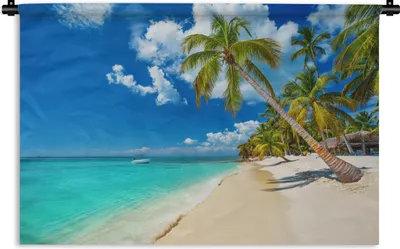 Produktbild von MuchoWow® Wandteppich Wandbehang Strand - Meer - Boot - Palme 60x40 cm Tapisserie Dekoration Wandtuch - Wanddekorationen