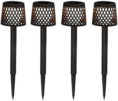 Produktbild von LED Gartenlampe mit Erdspieß 4er Set Solar Akku 39 cm hoch IP44 3000 K kabellos tragbar Schwarz Außenleuchte Wegelampe