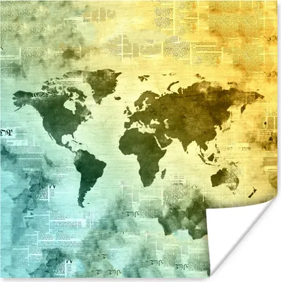 Produktbild von MuchoWow® Poster Weltkarte - Wasserfarben 50x50 cm - Wohnzimmerdekoration