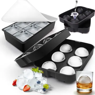 Silikon-Eiswürfelform mit Deckel, 2er-Pack, BPA-frei, rund & eckig