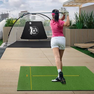 Produktbild von Golf Schlagmatte 2 Gummi Tees & 2 Ausrichtungsstäbe & 6 Abschlagpositionen 152 x 117 cm Dicke 27 mm