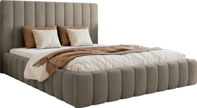 Image de Selsey Fiarro - Lit rembourré 140x200 avec sommier, velours, gris beige