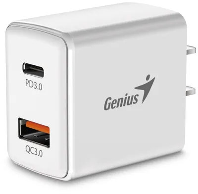 Obrázek produktu pro GENIUS nabíječka PD-20AC, 20W, rychlé nabíjení, USB-C PD3.0, USB-A QC3.0, bílá