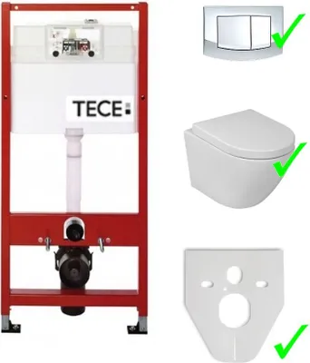 Produktbild von Domino-Prime-Set: Tece Vorwandelement inkl. Drückerplatte + randloses Wand-Hänge-WC Lavita SOGO ohne Spülrand + WC-Sitz mit Soft-Close-Absenkautomatik