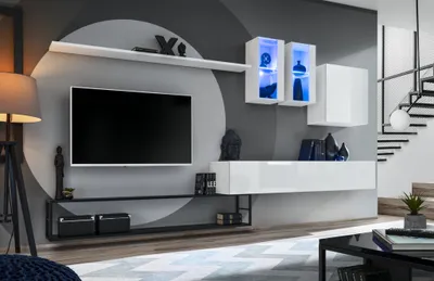 Image de Mur d'habitation avec éléments métalliques RIONATA 1 - blanc / noir