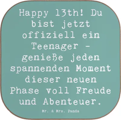 Produktbild von Mr. & Mrs. Panda Holzuntersetzer Spruch 13. Geburtstag - Meeresbrise - Geschenk, Untersetzer Gläser, Meilenstein, Jubiläum, Glückwunsch, 13 Jahre, Abenteuer, Tischschoner