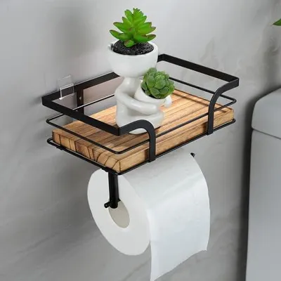 Produktbild von Toilettenpapierhalter Ohne Bohren mit Feuchttücherbox, Holz