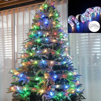 Produktbild von 5m 50 LED Silber Schleife Lichterkette Weihnachtsbaum Beleuchtung für Innen Weihnachten Hochzeit Party Deko, Bunt