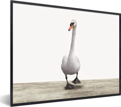 Produktbild von MuchoWow® Gerahmtes Poster Schwan - Tiere - Vogel - Jungen - Mädchen - Kinder 80x60 cm - Poster mit Schwarzem Bilderrahmen Wandposter Rahmen Foto Bilder - Schwarzem - Mit Gestell