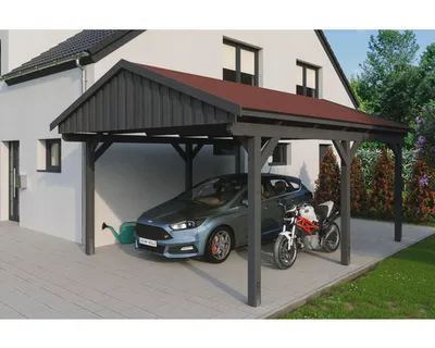 Produktbild von Einzelcarport SKAN Holz Fichtelberg inkl. Dachschindeln rot 423 x 566 cm Schiefer