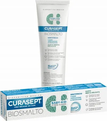 Productafbeelding van CURASEPT BIOSMALTO tandpasta voor baby's en kinderen, mintsmaak, beschermt tegen tandbederf, erosie en slijtage, 50 ml