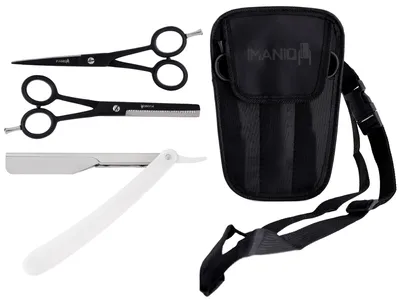 Produktbild von Friseur-Barbier-Set mit Friseurscheren, Haarschneidemaschine, Rasiermesser, Trimmer, Etui für Haar- und Bartpflege im Salon