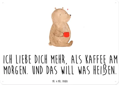 Produktbild von Mr. & Mrs. Panda Schild Bär Morgenkaffee DIN A6 - Weiß - Geschenk, Freundin, tafel, Magnetschild, Freund, Valentinstag, Hochzeitstag, für, Partner, Blechschild, Frauen
