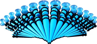 Produktbild von 50 Stück Ohr-Expander, doppelte O-Ringe, ausgestellte Tunnel, dreiteiliger Anzug, hypoallergen, Piercing-Schmuckset, glatte Oberfläche, Acryl-Kegel und Stecker, Silikon-Tunnel, perfektes Geschenk-Blau