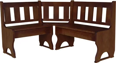 A corner bench made of dark wood.