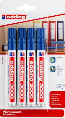 Produktbild von Edding - Filzstift 3000 rund 1,5-3 mm blau Blister à 4 Stück