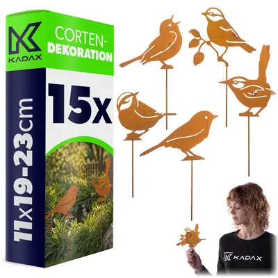 Produktbild von KADAX Gartenstecker Vögel aus Cortenstahl, 15 Stück, Metall Gartendeko in Rostoptik, Rost Stecker für Garten, Edelrost Gartendekoration zum Stecken, Blumenstecker