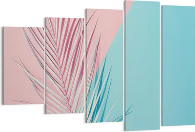 Produktbild von Bild auf Leinwand - Leinwandbild - 5 Teile - Blatt Rosa Türkis - 150x100cm - Wand Bild - Wanddeko - Wandbilder - Leinwanddruck - Bilder - Wanddekoration - Leinwand bilder - Wandbild - EG150x100-4421