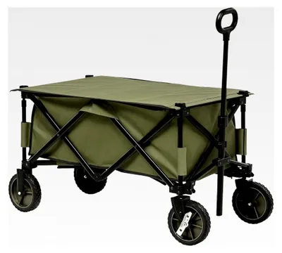 Produktbild von Faltbarer Bollerwagen, Handwagen mit Rädern, Bremsen, Tragetasche, 125L Transportwagen bis 120 kg belastbar, XXL Gerätewagen, Gartenwagen für Strand, Camping und Einkäufe, Grün