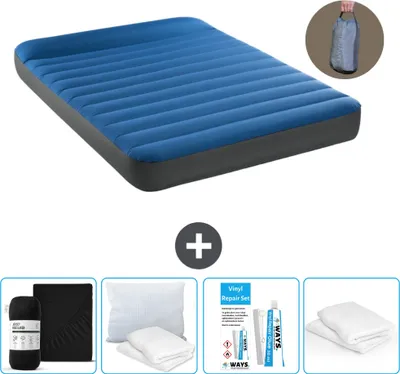 Produktbild von Intex Airbed - Doppelbett - 137 x 191 x 22 cm - Blau - Inklusive Pumpe - Spannbettuch - Küssen - Reperaturset en Kissenschutz