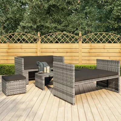 Produktbild von The Living Store 5-tlg. Garten-Lounge-Set mit Auflagen Poly Rattan Grau