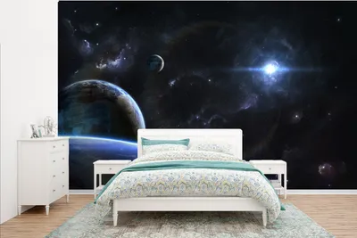 Produktbild von MuchoWow® Fototapete für Wohnzimmer oder Schlafzimmer Wandtapete Vinyl Motivtapete Sternplaneten - 385x240 cm - Schlafzimmer-Tapete