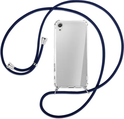 Produktbild von Handykette Backcover-Schutzhülle mit Band (Metall silberfarben) für Sony Xperia X Performance - dunkelblau