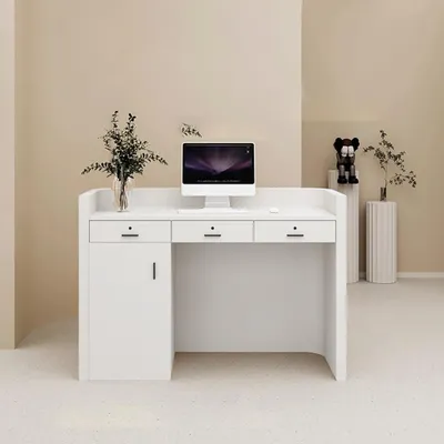 Produktbild von Kassentheke mit LED und Schubladen, Empfangstheke für Büro, Supermarkt, Hotel, Bekleidungsgeschäft, Weiß  120*60cm【B Yuanhu 120】