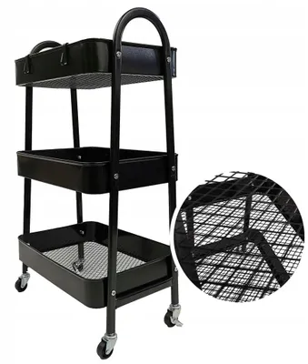 Zdjęcie produktu dla Wózek metalowy organizer mobilny stolik 3 poziomy blokada kółek 79CM czarny