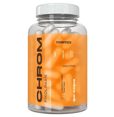 Produktbild von nowmax® Chrom 200 µg 90 Kapseln – Chrompicolinat, Nahrungsergänzungsmittel, unterstützt den normalen Glukosestoffwechsel