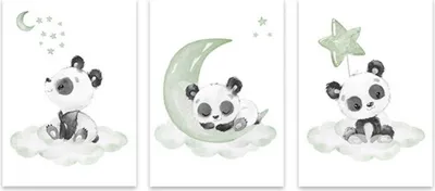 Produktbild von TPFLiving Kunstdruck LW-1012 (OHNE RAHMEN) Poster - Leinwand - Wandbild - Hochauflösender Giclée-Druck, langlebig und hochwertig - Mond, Sterne, Pandabär für Kinderzimmer -  - Größe: 15x20cm