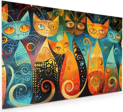 Produktbild von Küchenrückwand Spritzschutz Glas mit Motiv Bunte Katzenkunst 40 x 40 cm