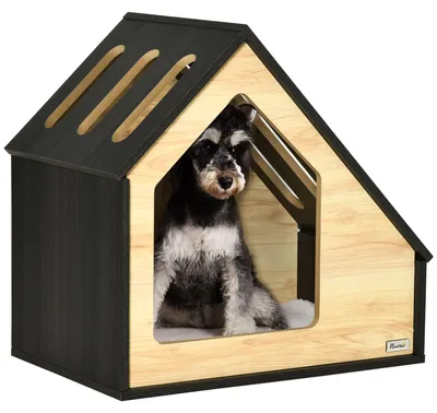 Image de Niche en bois PAWHUT D02-120, niche pour chat, avec coussin, niche pour chien, grotte pour chien, 60 x 40 x 59,2 cm - A