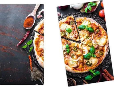 Produktbild von Spritzschutz Herdabdeckplatte Schneidebrett aus Glas Gemüsepizza 2-Teilig (60x52cm)