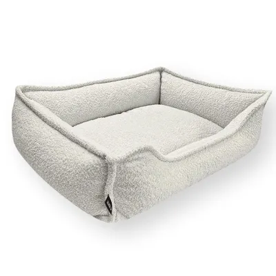 Produktbild von 4L Textil Kuscheliges Hundebett aus Bouclé LEO Premium-LINE orthopädisches Hundekörbchen Hundekissenfür mit Memory Foam (80x60 cm, Beige-Grau)