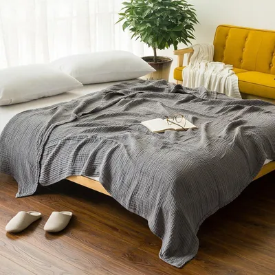 Productafbeelding van Musselin katoenen deken, 230 x 230 cm, grijs, ademend, voor gewassen